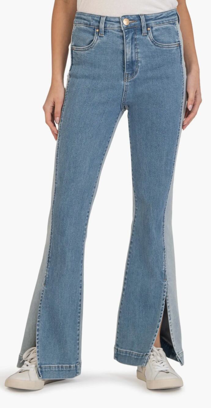 Kut From The Kloth Ana High Rise Flare Jeans Colorblock Keen Womens 8 New Denim